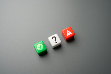 Question mark and good or bad answer. The fork between success and failure. Seeking solutions,...