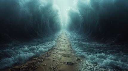 Biblical Miracle: God Parting the Black Sea for the Exodus of the Israelites - obrazy, fototapety, plakaty