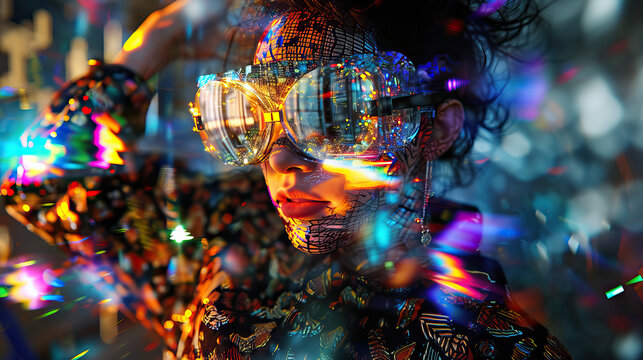 Futuristic Robotic Engineer Bathed in a Spectrum of Rainbow Colors, Radiating Vivid and Colorful Reflections