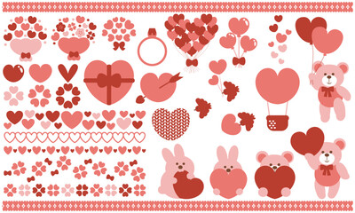 可愛い動物とハートのイラストフレームセット赤