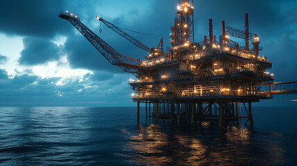 Sustainable Power : Offshore Oil Rig Illustration Fueling Tomorrow's Technology