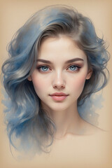 Portrait of naturally attractive woman with blue hair 