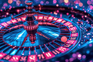 Spinning Luck: A Colorful Roulette Wheel of Fortune on a Casino Table