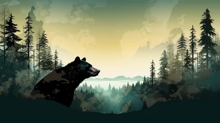 Fotobehang copy space, vector illustration, forest silhouette in the shape of a wild animal wildlife and forest conservation concept. Beautiful design for wildlife preservation, environmental awareness. Nature c © Dirk