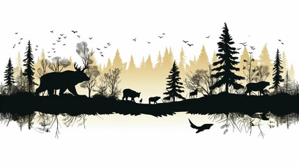 copy space, vector illustration, forest silhouette in the shape of a wild animal wildlife and forest conservation concept. Beautiful design for wildlife preservation, environmental awareness. Nature c