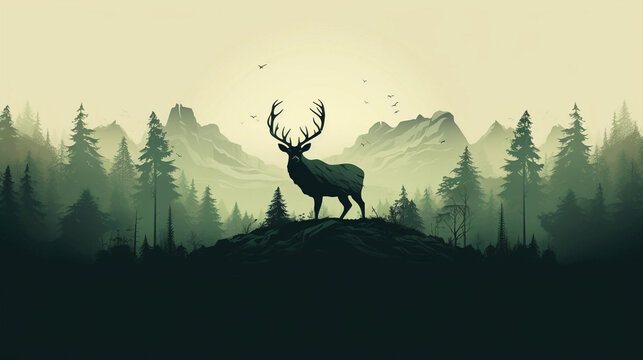 copy space, vector illustration, forest silhouette in the shape of a wild animal wildlife and forest conservation concept. Beautiful design for wildlife preservation, environmental awareness. Nature c