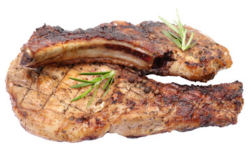 Grilled pork ribs with vegetables isolated