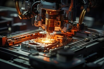 Inside a bustling workshop, a powerful machine intricately cuts through sheets of metal with its precise laser, crafting intricate designs and sparking a sense of awe in onlookers