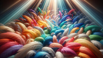 Luminous Light Rays Through Pastel Rainbow Feathers
