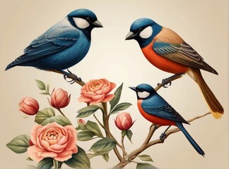 Universal floral art templates birds from Generative AI