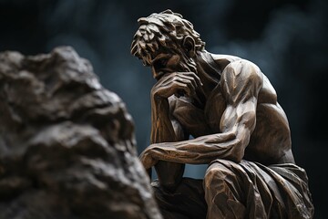 sculpture of a person thinker statue  - obrazy, fototapety, plakaty