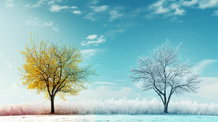 Fotobehang illustration of Change of seasons from winter to spring © Pixel Pioneer