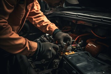 Technician Hands of car mechanic working repair