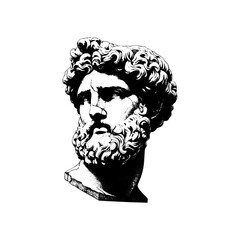 statue head of greek sculpture sketch engraving style vector illustration. greek silhouette
