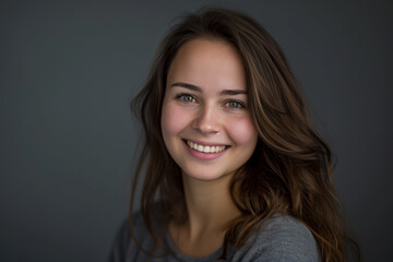 Naklejka premium A woman with long brown hair is smiling for the camera