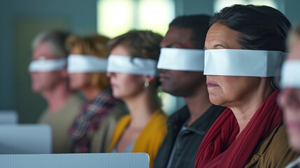 Blindfolded people voting, manipulated by politics and the media.	 - obrazy, fototapety, plakaty