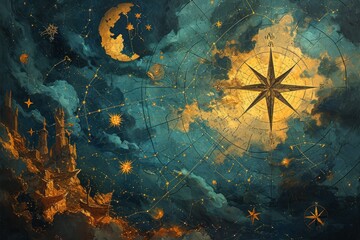 Mysterious star maps, guiding adventurers to uncharted realms - Generative AI - obrazy, fototapety, plakaty