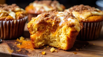 Bitten Pumpkin Muffin Close-Up: Delicious Fall Treat