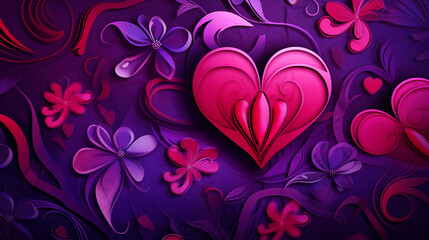 Intricate Pink and Red Hearts with Floral Pattern Background HD Wallpapers - obrazy, fototapety, plakaty