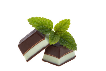 chocolate candies with mint isolated