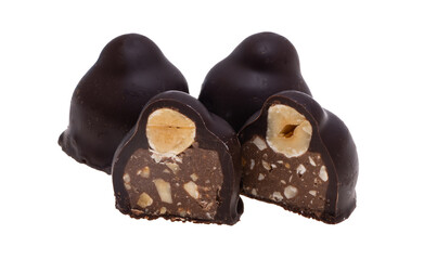 chocolate candies with hazelnuts isolated
