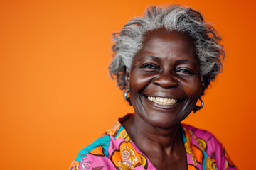 An older woman with gray hair is smiling for the camera