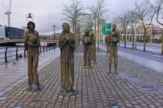 The Famine Memorial sculptures in Dublin, Ireland