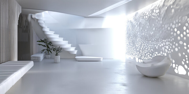 Sensationelles Gebäude und Architektur in weißen Farben als Hintergrundmotiv für Webdesign im Querformat für Banner, ai generativ