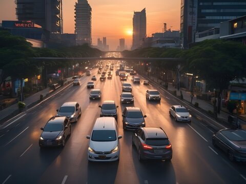 Road traffic in city at Thailand. Created with Generative AI technology