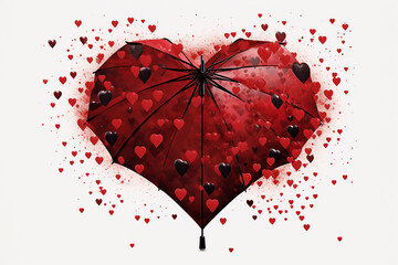 holiday illustration of flying red balloon in form of heart on light background .red umbrella with hearts on a white background