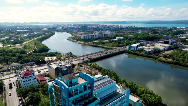 Iloilo City, Philippines - Aerial of the Iloilo river and the surrounding cityscape.