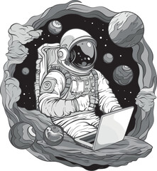 Astronaut in spacesuit working using laptop - 714753400