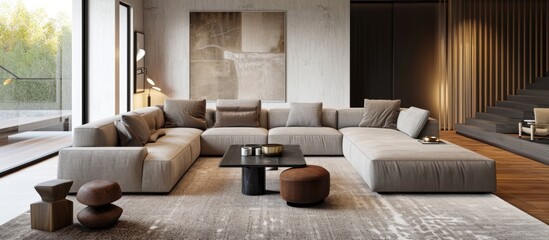 Fototapeta na wymiar Stylish, modern living room in a beautiful house.