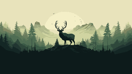 copy space, vector illustration, forest silhouette in the shape of a wild animal wildlife and forest conservation concept. Beautiful design for wildlife preservation, environmental awareness. Nature c