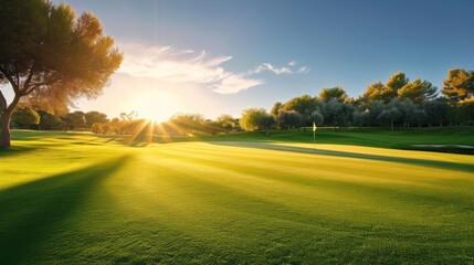 Sunshine Illuminates Golf Course - obrazy, fototapety, plakaty