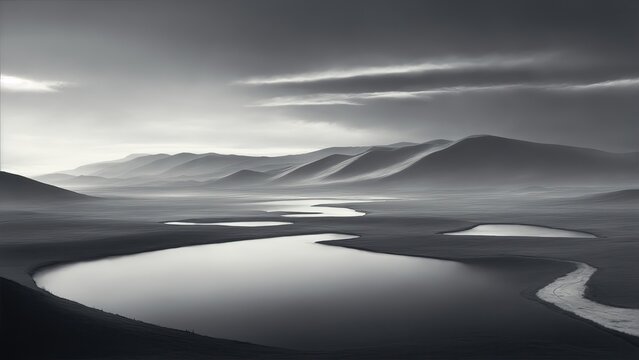 landscape of mountains in a monochrome palette