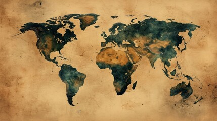 Vintage World Map on Aged Paper