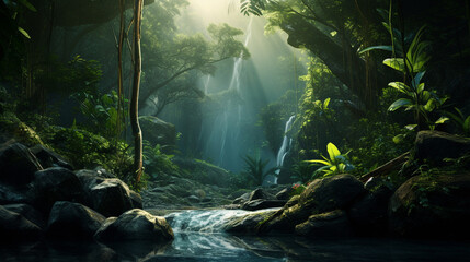 waterfall in the forest dark background wallpaper