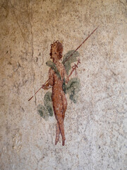 Wall fresco detail of the Casa dell'Efebo with cherub, Pompei
