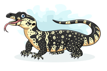 Cartoon Varanus salvator on white background