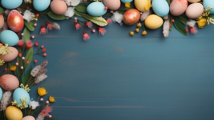 sfondo colorato di pasqua con uova e spazio vuoto - obrazy, fototapety, plakaty