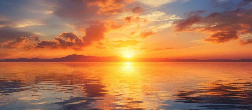 Beautiful cloudscape over the sea in the sunset view scene. AI generated image