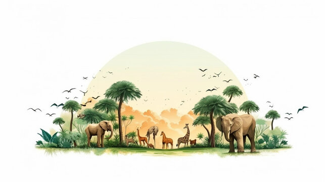 copy space, highly detailed, hand drawn, A beautiful photo of world wildlife day template. Beautiful design for wildlife preservation, environmental awareness. Nature conservation and awareness. Outdo