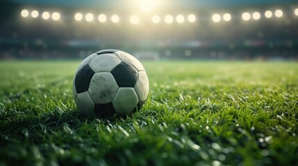 Fototapeta premium Soccer Ball on Lush Green Field