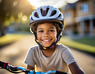 Fototapeta na wymiar Active Boy Enjoying a Summer Bike Ride in the Park