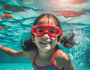 Portrait of a girl underwater. Girl diving