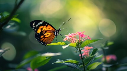 Fototapeta premium Butterfly on Pink Flower