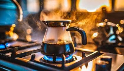 The process of making coffee on a gas stove