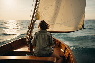 A person sailing a boat and enjoying the sea