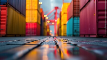 Fototapeta premium Containers for transportation. International logistics background. Export and import by sea, cargo delivery